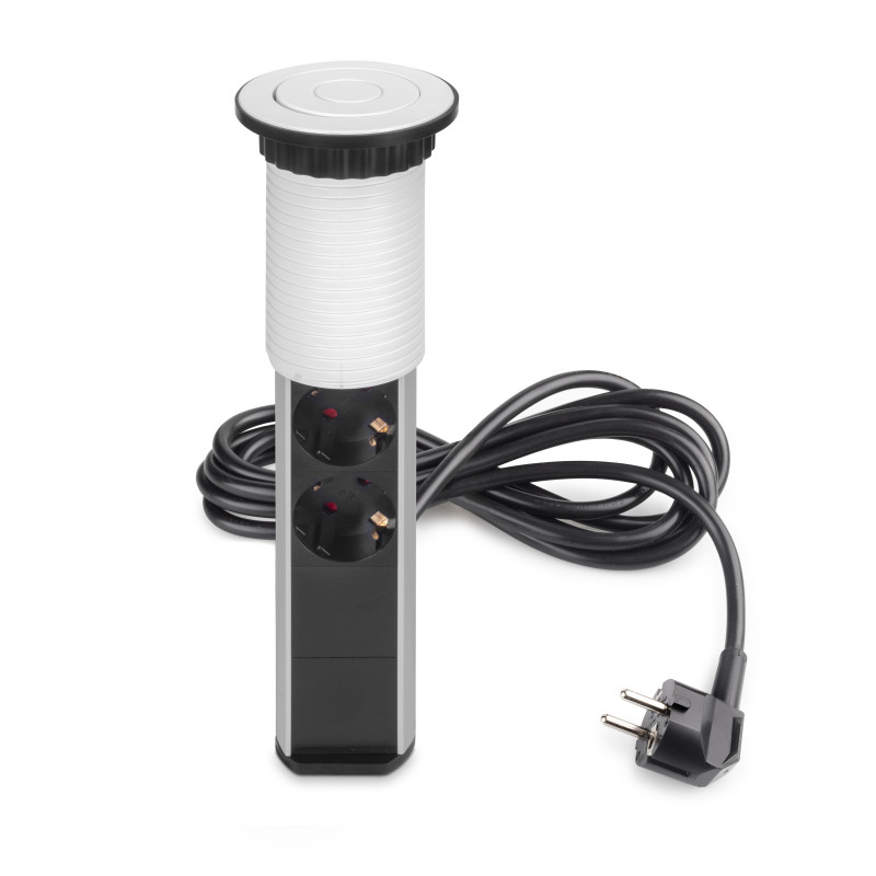 Multipresa estraibile Vertikal, 3 prese Schuko, 2 USB tipo A, Tecnoplastica e Alluminio, Verniciato nero