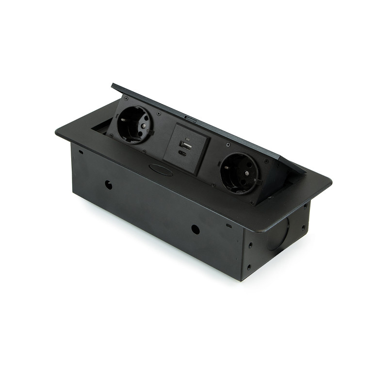 Multiconnettore da tavolo Atom 26 Lite, 225x111 mm, 2 prese Schuko, 1 USB Tipo A, 1 USB Tipo C, Zama-Acciaio-Plastica, Gri