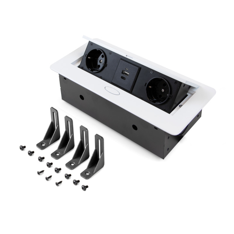 Multiconnettore da tavolo Atom 26 Lite, 225x111mm, 2 prese Schuko, 1 USB Tipo A, 1 USB Tipo C, Zama-Acciaio-Plastica, Nero