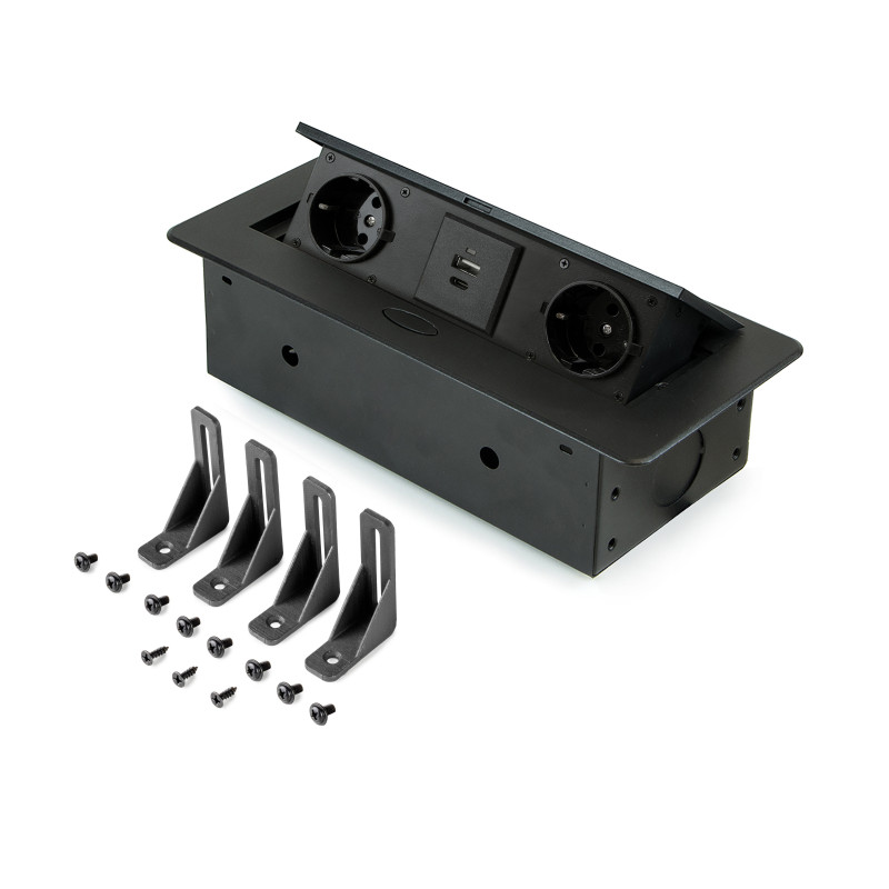 Multiconnettore da tavolo Atom 26 Lite, 225x111 mm, 2 prese Schuko, 1 USB Tipo A, 1 USB Tipo C, Zama-Acciaio-Plastica, Gri