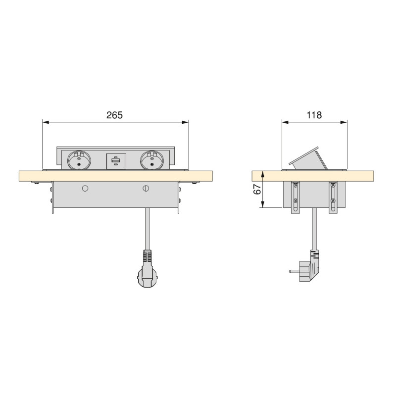 Multiconnettore da tavolo Atom 26 Lite, 225x111mm, 2 prese Schuko, 1 USB Tipo A, 1 USB Tipo C, Zama-Acciaio-Plastica, Nero