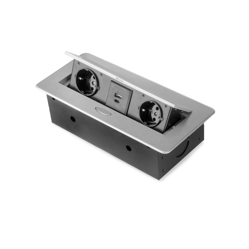 Multiconnettore Atom 26, 225x111mm, 2 prese Schuko, 1 USB Tipo A, 1 USB Tipo C, 1 RJ45, 1 HDMI, Zama-Acciaio-Plastica, Bia