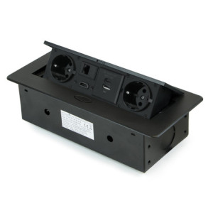 Multiconnettore Atom 26, 225x111mm, 2 prese Schuko, 1 USB tipo A, 1 USB tipo C, 1 RJ45, 1 HDMI, Zama-Acciaio-Plastica, Gri