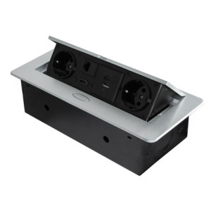 Multiconnettore con coperchio scorrevole Vertikal Flat 60, diametro 60 mm, 1 presa Schuko, 1 USB Tipo A, 1 USB Tipo C, Acc