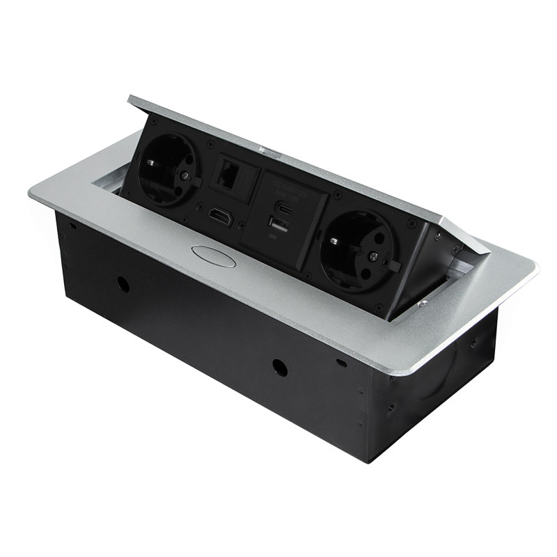 Multiconnettore con coperchio scorrevole Vertikal Flat 60, diametro 60 mm, 1 presa Schuko, 1 USB Tipo A, 1 USB Tipo C, Acc