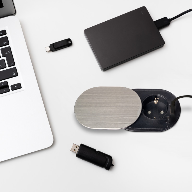 Caricabatterie wireless Airtop 2, con USB A, D.60mm, 5V DC / 2.1A (USB-10W/Qi-10W), Tecnoplastica, Nero