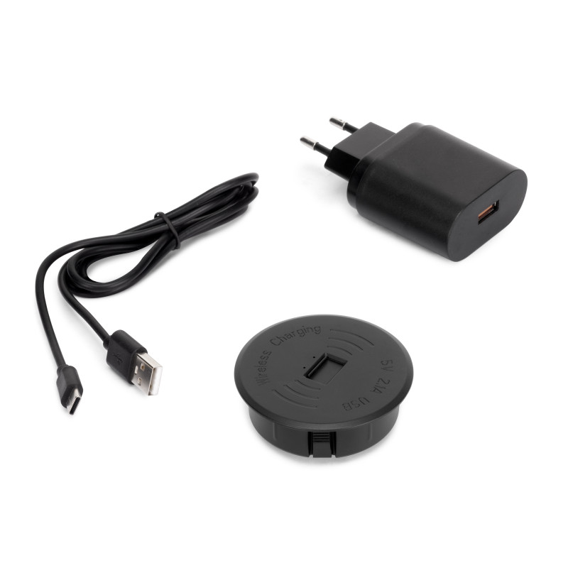 Caricabatterie wireless nascosto Airtop 2, D.60mm, 5V DC 2A (Qi-10W), Tecnoplastica, Nero