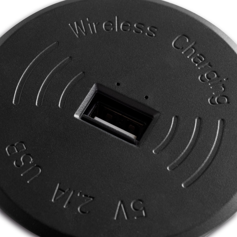 Caricabatterie wireless nascosto Airtop 2, D.60mm, 5V DC 2A (Qi-10W), Tecnoplastica, Nero