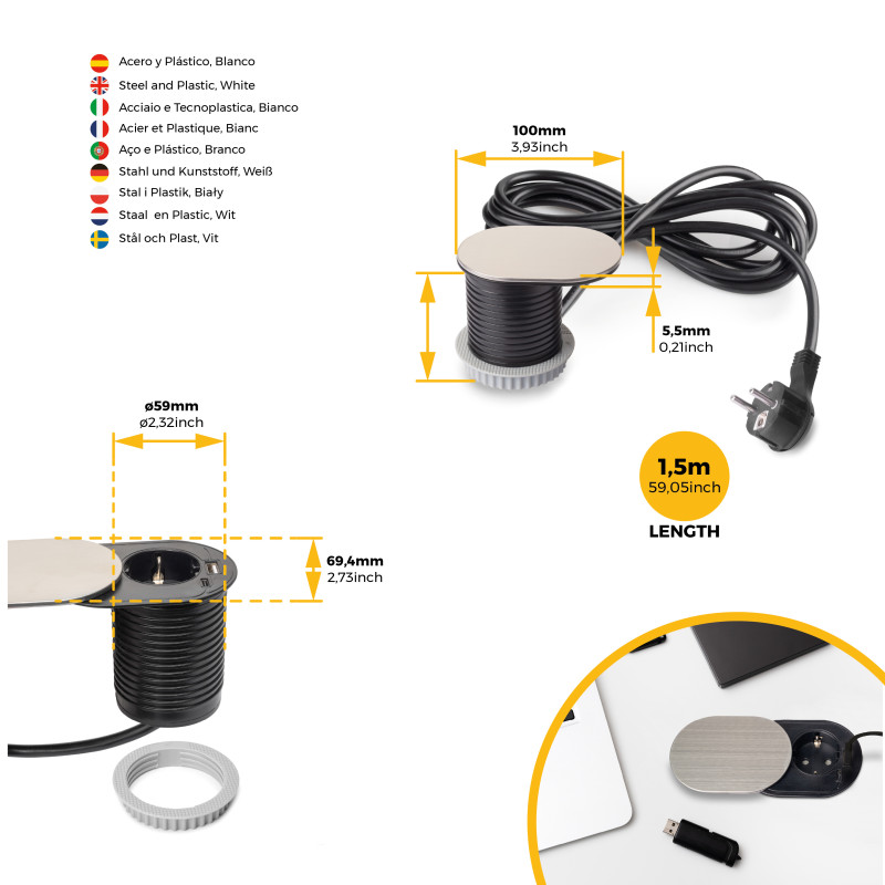 Caricabatterie wireless Airtop 2, con USB A, D.60mm, 5V DC / 2.1A (USB-10W/Qi-10W), Tecnoplastica, Nero