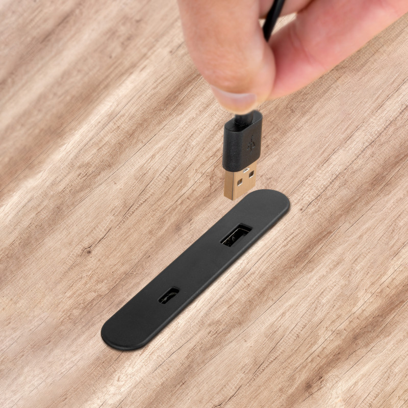 Multiconnettore estraibile Vertikal Push 60, diametro 60 mm, 3 prese Schuko, 1 USB tipo A, 1 USB tipo C, Acciaio e Tecnopl