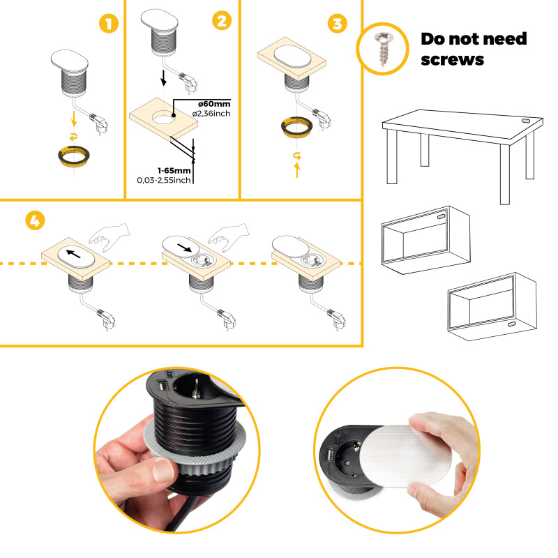 Caricabatterie wireless Airtop 2, con USB A, D.60mm, 5V DC / 2.1A (USB-10W/Qi-10W), Tecnoplastica, Nero