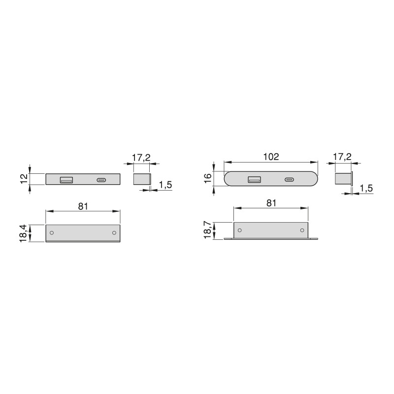 Multiconnettore estraibile Vertikal Push 60, diametro 60 mm, 3 prese Schuko, 1 USB tipo A, 1 USB tipo C, Acciaio e Tecnopl