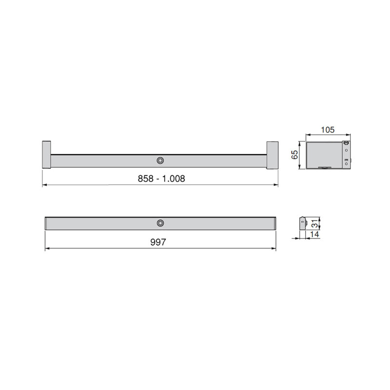 Barra Appendiabiti per armadi con luce LED Castor, batteria estraibile e sensore di movimento, L1.158 mm, Tecnoplastica e