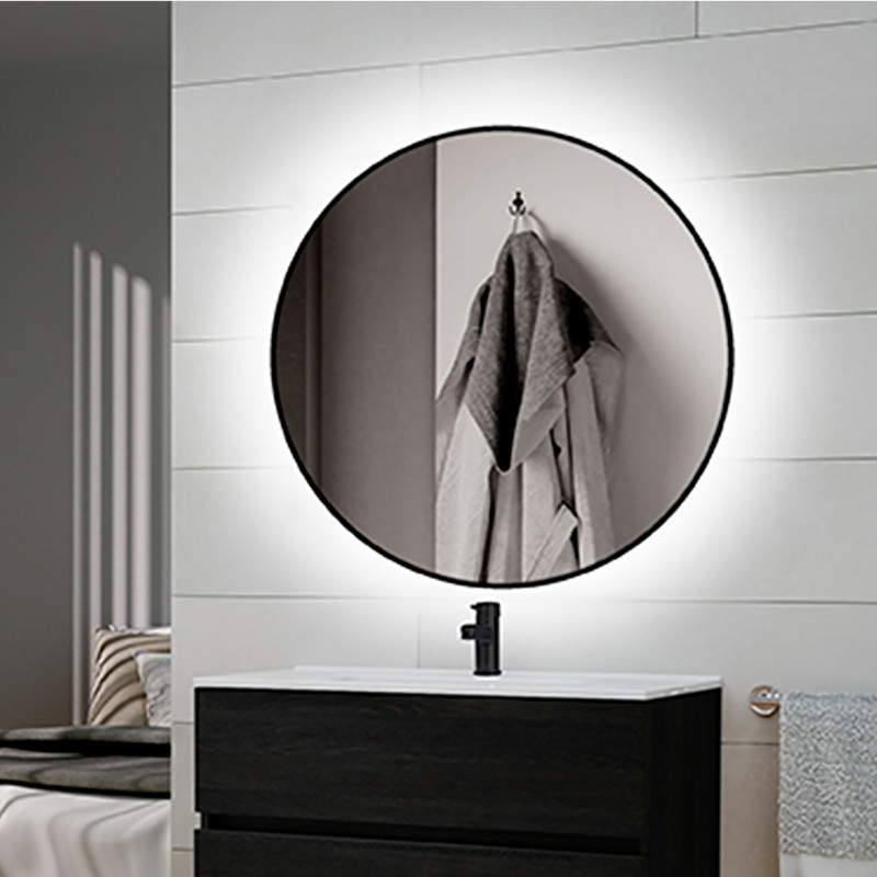Heracles Specchio da bagno con illuminazione LED frontale e decorativa, AC 230V 50Hz, 34W, Tecnoplastica e Vetro