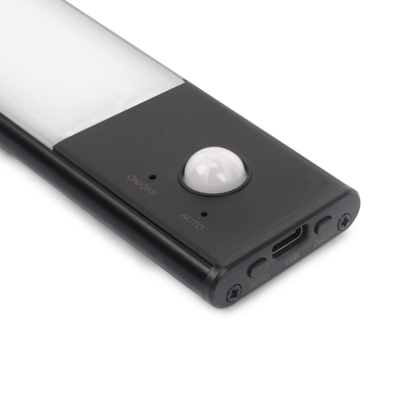 Lampada LED ricaricabile con USB Kaus Black con sensore di movimento, L600mm, Tecnoplastica e Alluminio, Verniciato nero