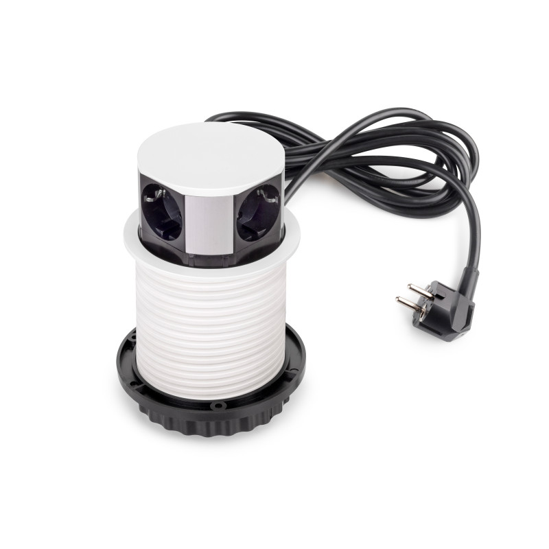 Multiconnettore Vertikal Push diametro 100mm, 3 spine di tipo Schuko, 1 USB tipo A, 1 USB tipo C, Acciaio e Tecnoplastica