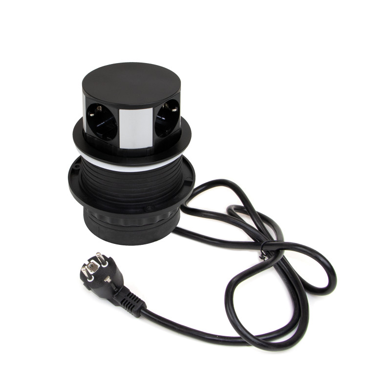 Multiconnettore Vertikal Push diametro 100mm, 3 spine di tipo Schuko, 1 USB tipo A, 1 USB tipo C, Acciaio e Tecnoplastica