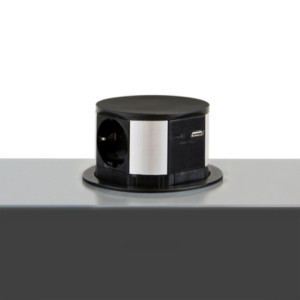 Zoom Multiconnettore Vertikal Push diametro 100mm, 3 spine di tipo Schuko, 1 USB tipo A, 1 USB tipo C, Acciaio e Tecnoplastica