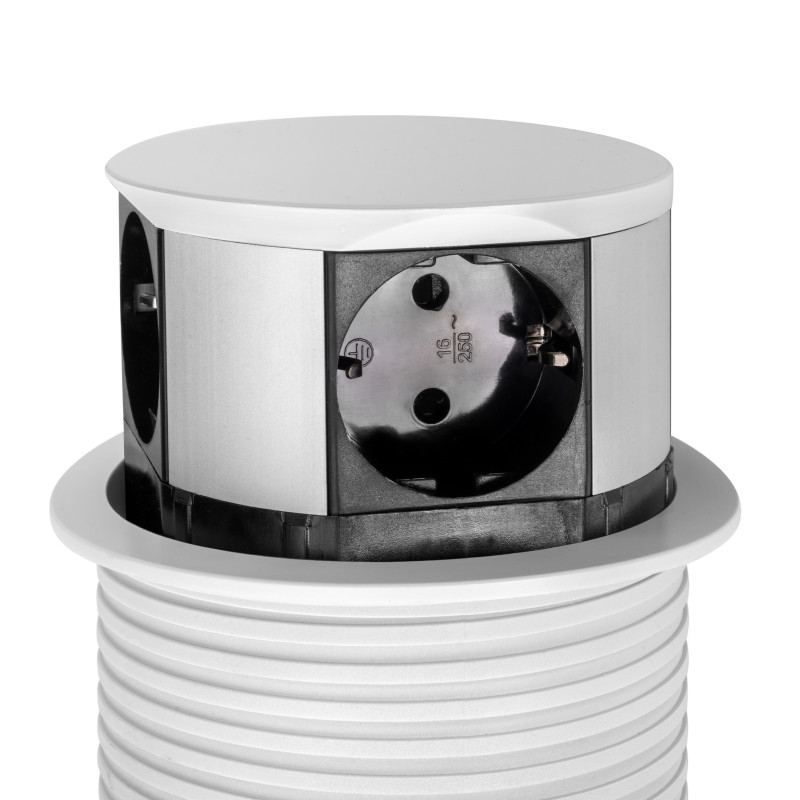 Multiconnettore Vertikal Push diametro 100mm, 3 spine di tipo Schuko, 1 USB tipo A, 1 USB tipo C, Acciaio e Tecnoplastica