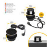 Multiconnettore Vertikal Push diametro 100mm, 3 spine di tipo Schuko, 1 USB tipo A, 1 USB tipo C, Acciaio e Tecnoplastica