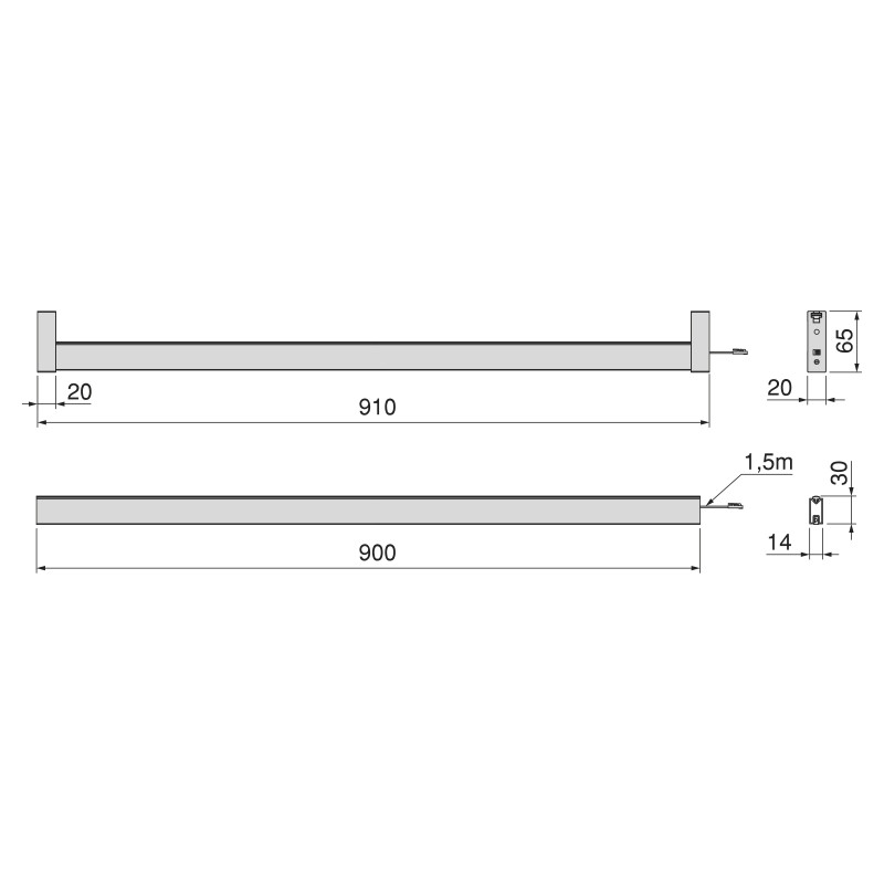 Kit barra per armadio Luxe, striscia LED 4,5x8 Neonlynx V, sensore di movimento RF Smart e convertitore Smart (24V DC), lu