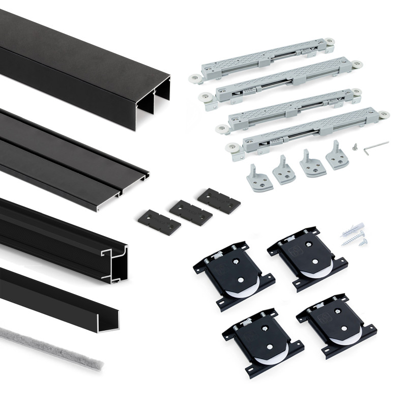 Kit di ferramenta per armadio 2 ante e chiusura ammortizzata Placard 74, Modello Maniglia Sharp, spessore 16 mm, pannelli