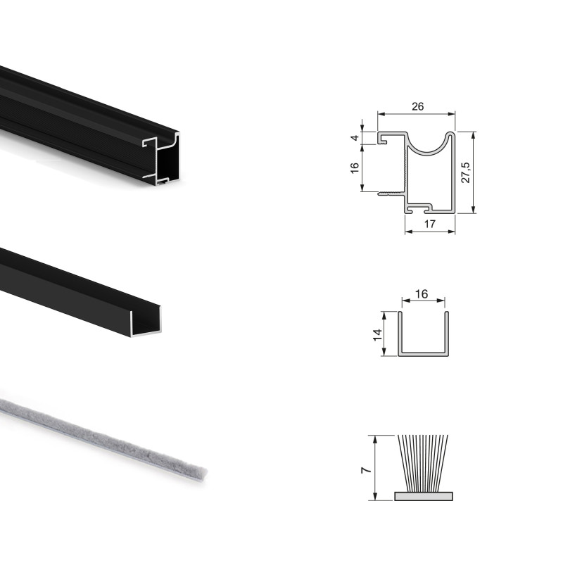 Kit di ferramenta per armadio 2 ante e chiusura ammortizzata Placard 74, Modello Maniglia Sharp, spessore 16 mm, pannelli