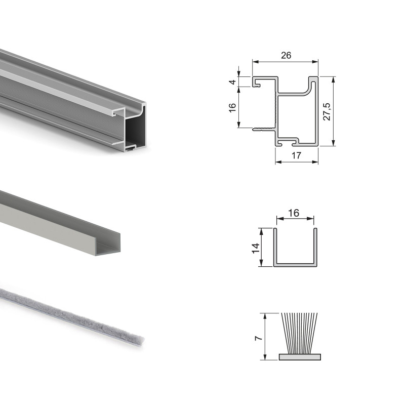 Kit di ferramenta per armadio 2 ante e chiusura ammortizzata Placard 74, Modello Maniglia Sharp, spessore 18 mm, pannelli