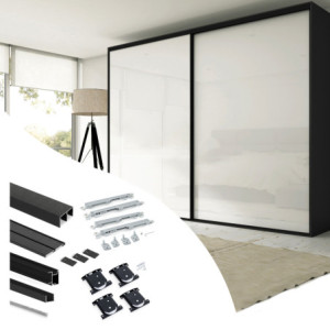 Kit di ferramenta per armadio 2 ante e chiusura ammortizzata Placard 74, Modello Maniglia Sharp, spessore 19 mm, pannelli