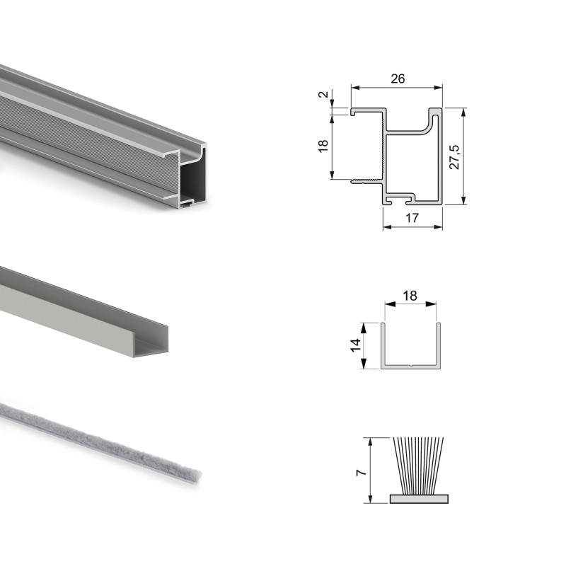 Kit di ferramenta per armadio 2 ante e chiusura ammortizzata Placard 74, Modello Maniglia Sharp, spessore 19 mm, pannelli