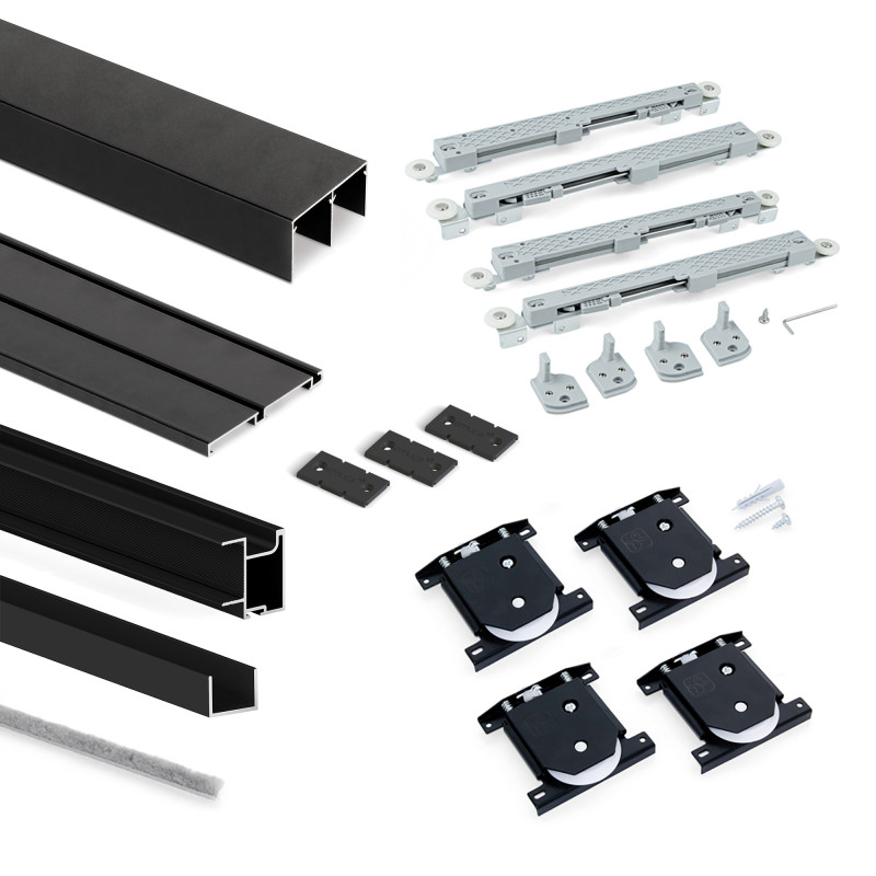 Kit di ferramenta per armadio 2 ante e chiusura ammortizzata Placard 74, Modello Maniglia Sharp, spessore 19 mm, pannelli