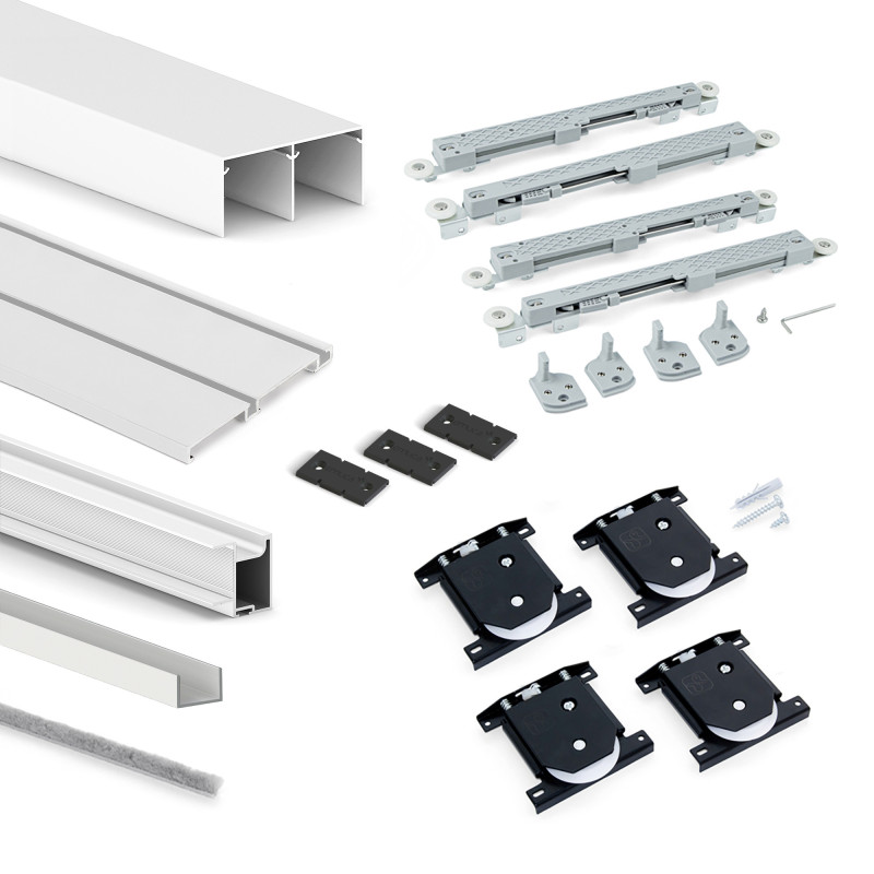 Kit di ferramenta per armadio 2 ante e chiusura ammortizzata Placard 74, Modello Maniglia Sharp, spessore 19 mm, pannelli