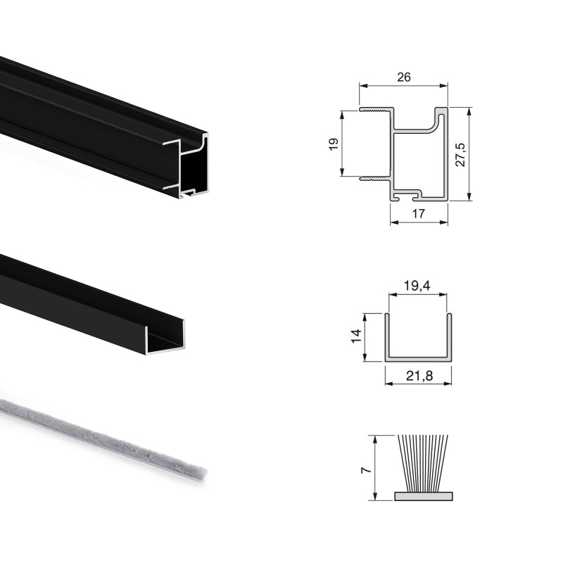 Kit di ferramenta per armadio 2 ante e chiusura ammortizzata Placard 74, Modello Maniglia Sharp, spessore 19 mm, pannelli