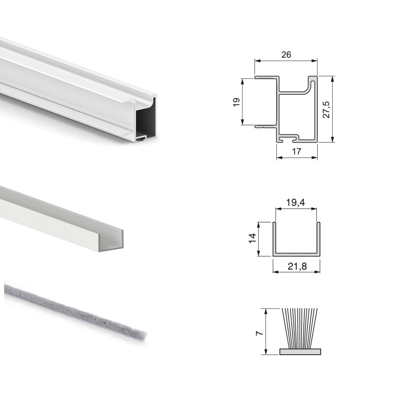 Kit di ferramenta per armadio 2 ante e chiusura ammortizzata Placard 74, Modello Maniglia Sharp, spessore 19 mm, pannelli