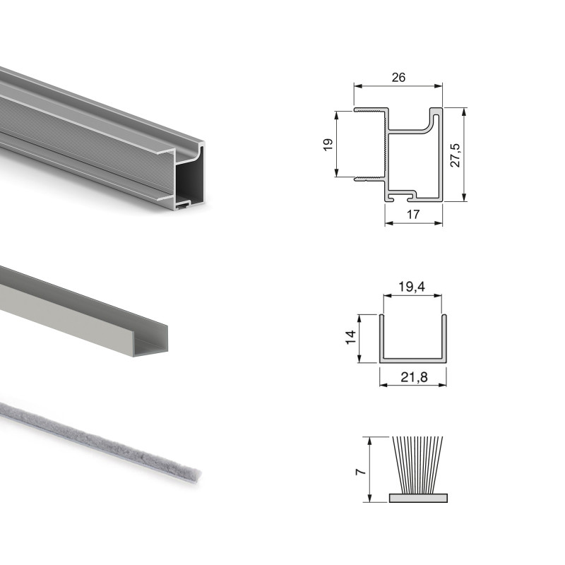 Kit di ferramenta per armadio a 2 porte scorrevoli e chiusura ammortizzata Neco, spessore 16 mm, pannelli non inclusi, Gri
