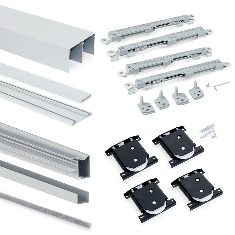 Kit di ferramenta per armadio a 2 porte scorrevoli e chiusura ammortizzata Placard 81, profilo Wave, spessore 18 mm, panne