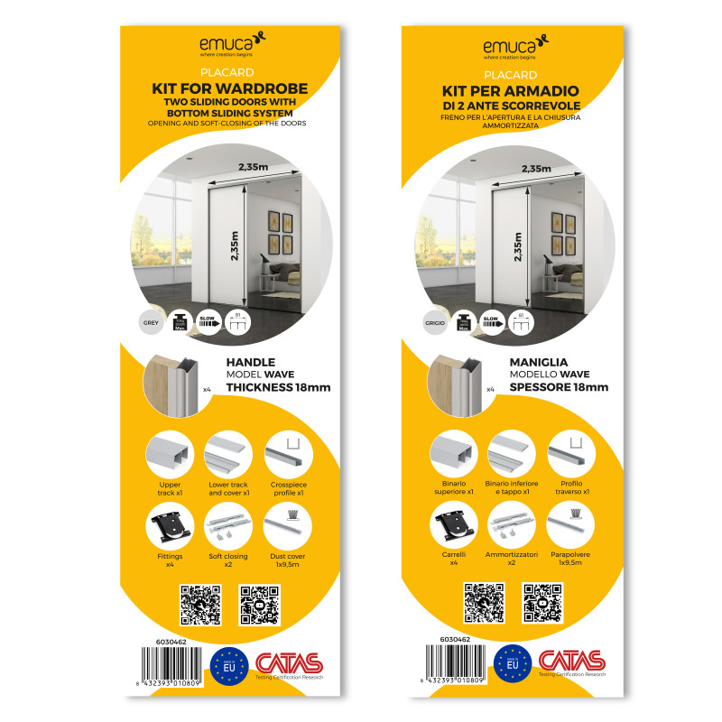 Kit di sistema scorrevole Railway per ante scorrevoli in legno appese e chiusura ammortizzata, 80 kg, Alluminio, Anodizzat