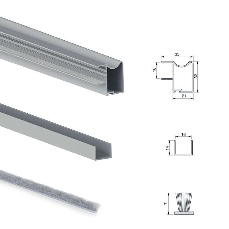 Kit di ferramenta per armadio a 2 porte scorrevoli e chiusura ammortizzata Placard 81, profilo Wave, spessore 18 mm, panne