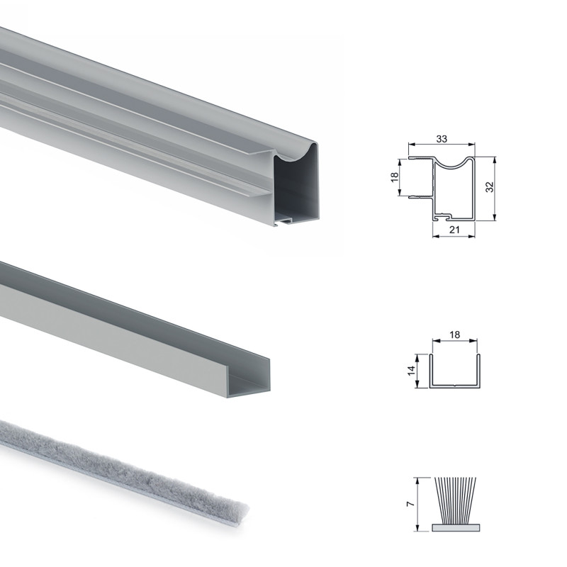 Kit di sistema scorrevole Railway per ante scorrevoli in legno appese e chiusura ammortizzata, 80 kg, Alluminio, Anodizzat