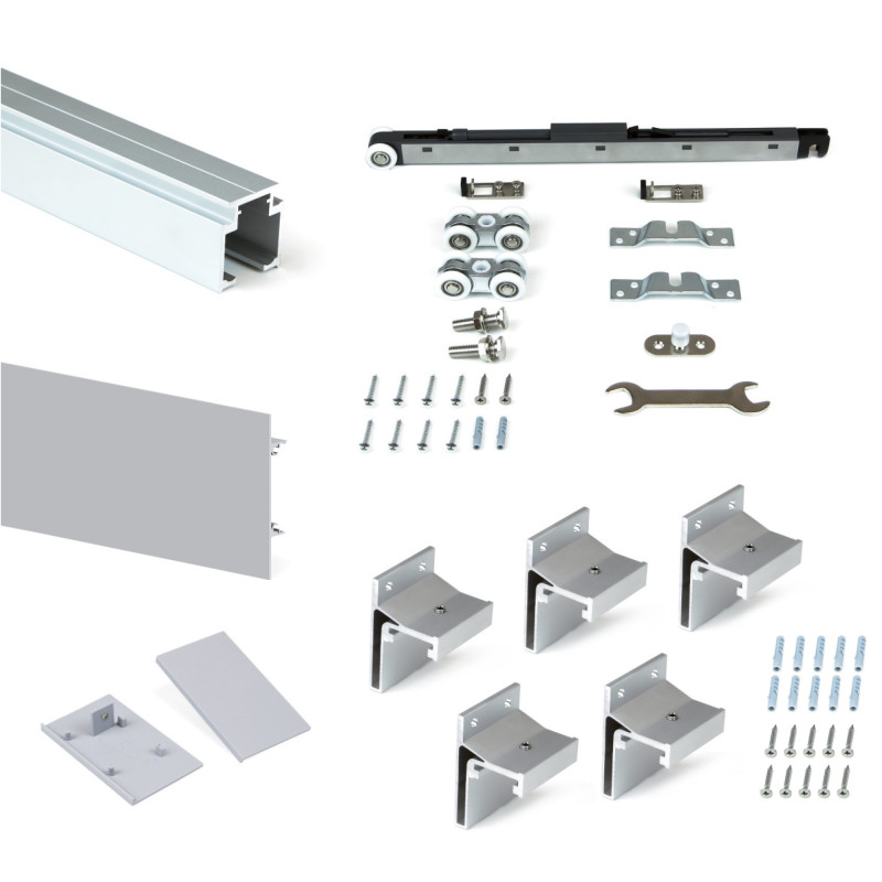 Kit di ferramenta per armadio a 2 ante e chiusura ammortizzata Placard 81, profilo Sharp, spessore 16 mm, pannelli non inc