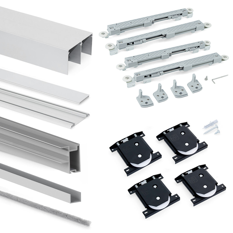Kit di ferramenta per armadio a 2 ante e chiusura ammortizzata Placard 81, Profilo Deep, spessore 18 mm, pannelli non incl