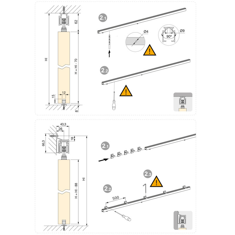 Kit di ferramenta per armadio a 2 ante e chiusura ammortizzata Placard 81, profilo Sharp, spessore 16 mm, pannelli non inc
