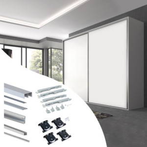 Emuca Kit di ferramenta per armadio a 2 ante e chiusura ammortizzata Placard 74, profilo Wave, spessore 16 mm, pannelli non incl