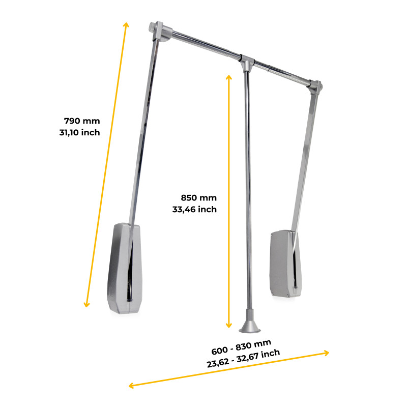 Appendiabiti da parete Hang, larghezza regolabile 600-830 mm, Acciaio e Tecnoplastica, Verniciato nero