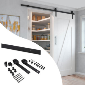 Emuca Kit di ferramentaper porta scorrevole appesa in legno Barn, con chiusura soft, pannelli non inclusi, Acciaio e Tecnoplasti