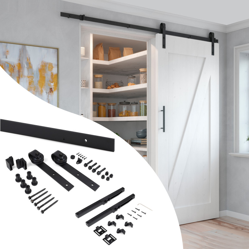 Kit di ferramentaper armadio 2 ante scorrevoli e chiusura soft Flow con binari incassati 2,35 m, pannelli non inclusi, Ano