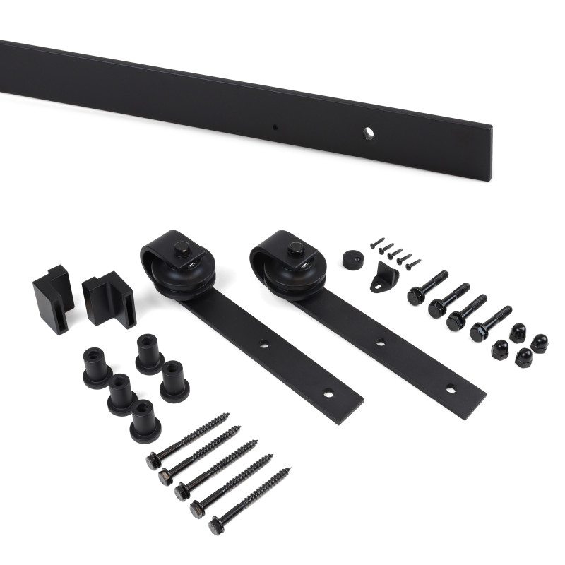 Kit di ferramentaper porta scorrevole appesa in legno Barn, con chiusura soft, pannelli non inclusi, Acciaio e Tecnoplasti