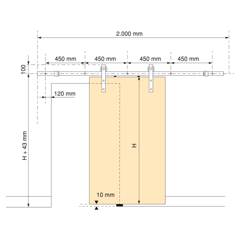 Kit di ferramentaper armadio 2 ante scorrevoli e chiusura soft Flow con binari incassati 2,35 m, pannelli non inclusi, Ano