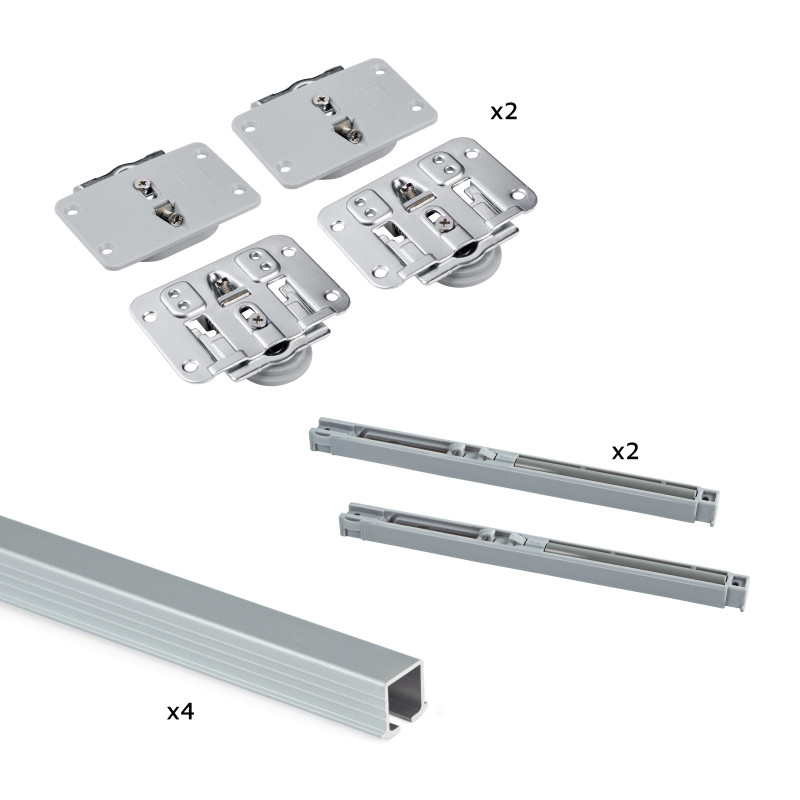 Kit di ferramenta per armadio 2 ante scorrevoli pieghevoli con chiusura soft Twofold, per 4 pannelli non inclusi, Con guid