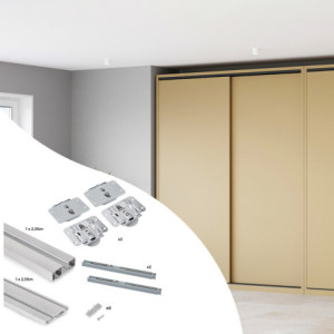 Kit di ferramenta per armadio 2 con porte scorrevoli e chiusura soft Flow2 con binari incassati 2,35 m, pannelli non inclu